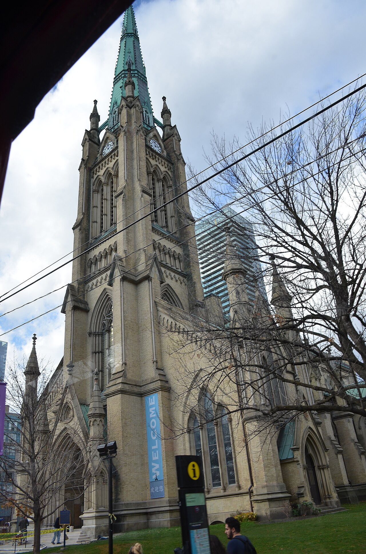 The Cathedral Church of St James in Toronto, with its tall spire.