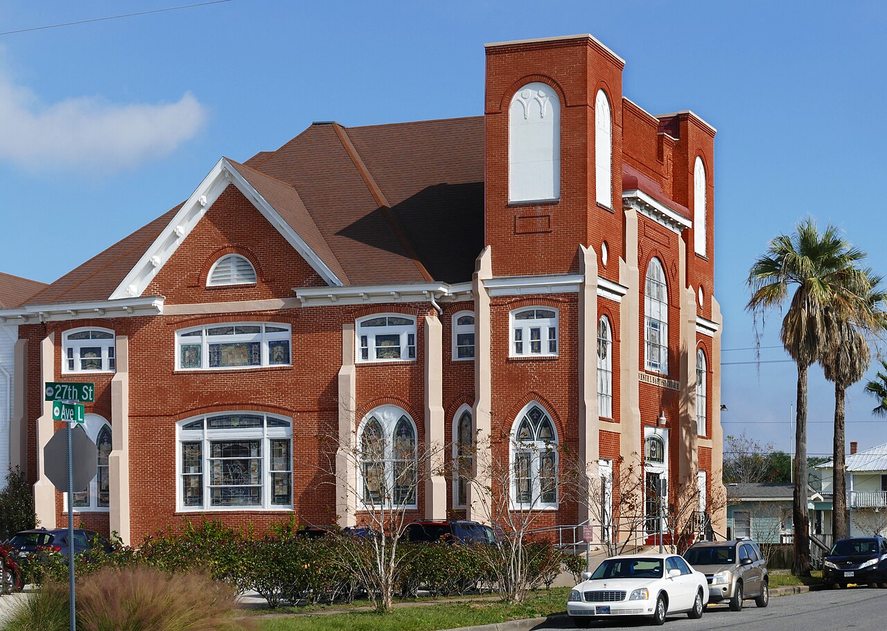 A red-brick Baptist church in Galveston, Texas.