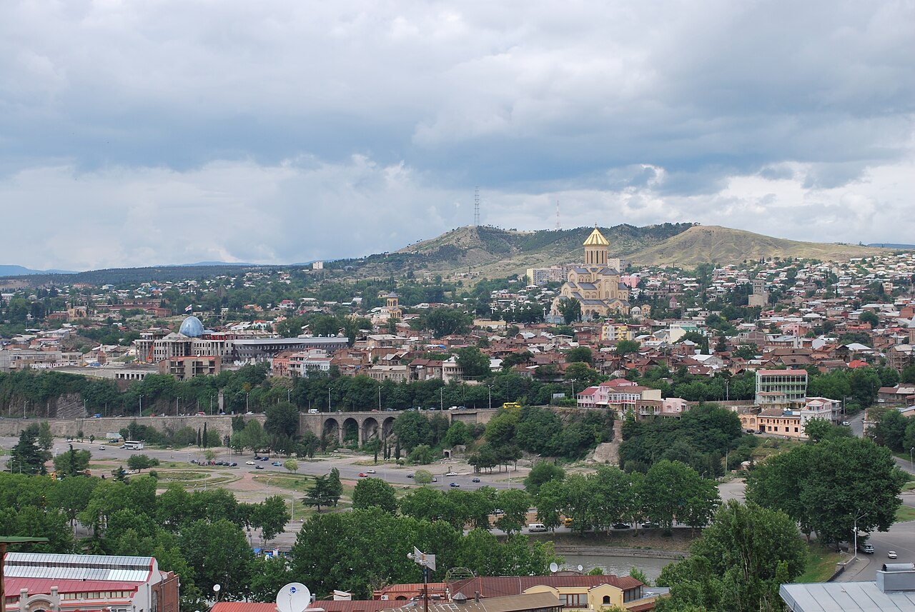 Tbilisi with the Sameba Holy Trinity Cathedral on the hill above the old town.