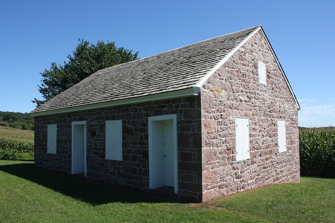 The stone Alleghany Mennonite Meetinghouse in Pennsylvania.