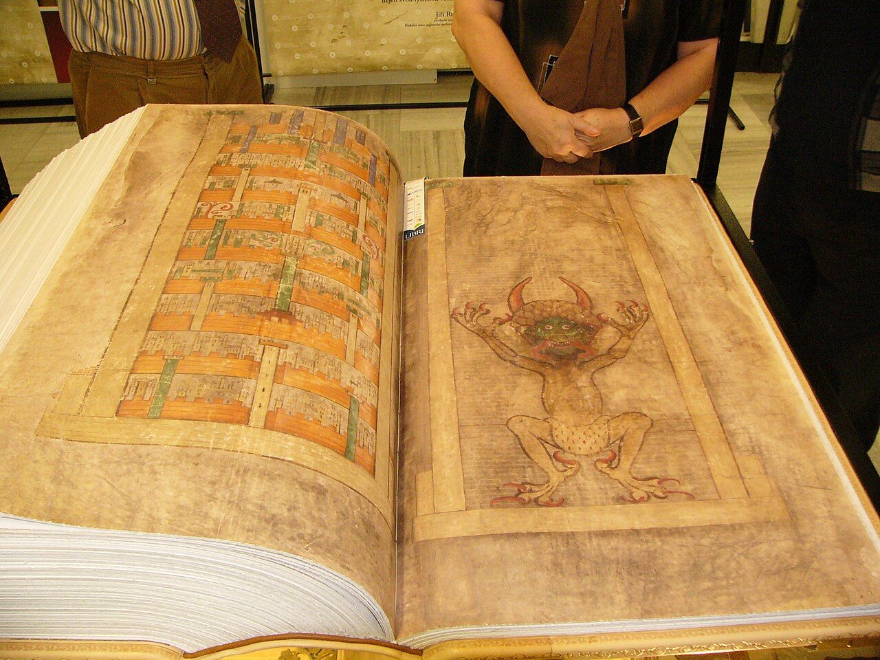 The Codex Gigas, open at its portrait of the scribe