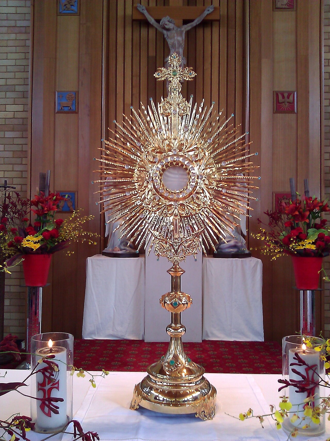 A monstrance displaying the consecrated host for Eucharistic adoration.