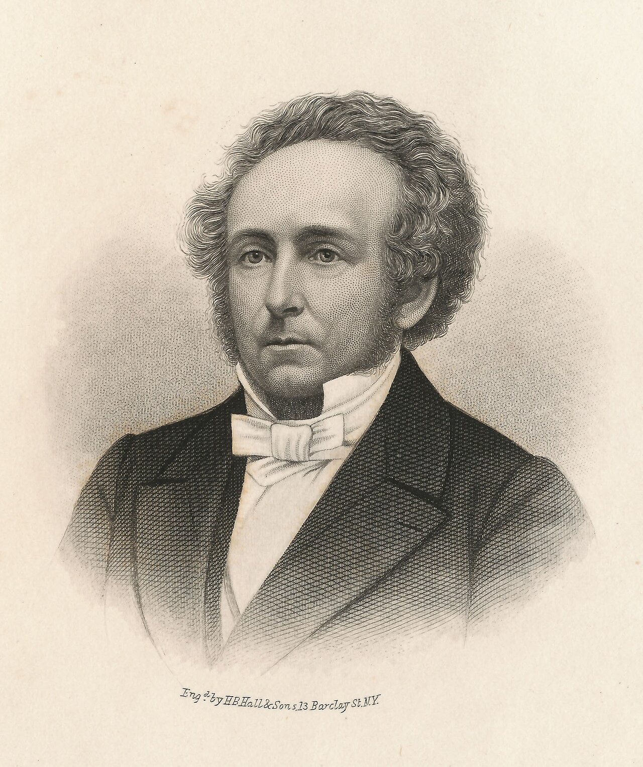 A steel-engraved portrait of John McClintock, a curly-haired man in a bow tie and dark coat, engraved by H. B. Hall and Sons of New York.