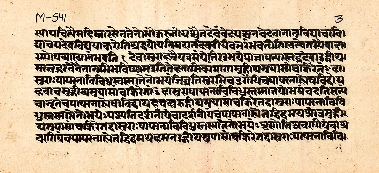 A page of the Chandogya Upanishad in a Devanagari manuscript, dense lines of Sanskrit text.