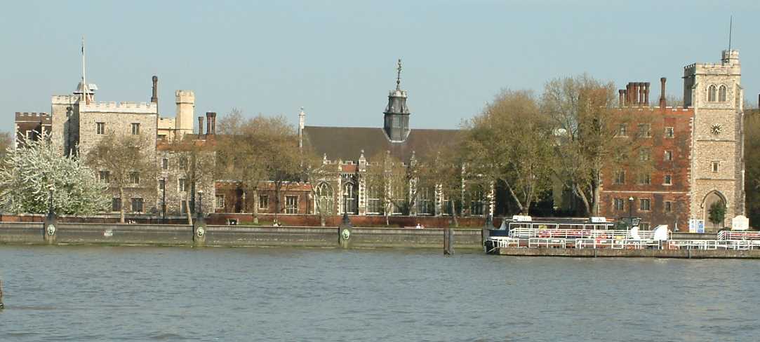 Lambeth Palace in London, the historic residence of the Archbishop of Canterbury, seen across its gardens.