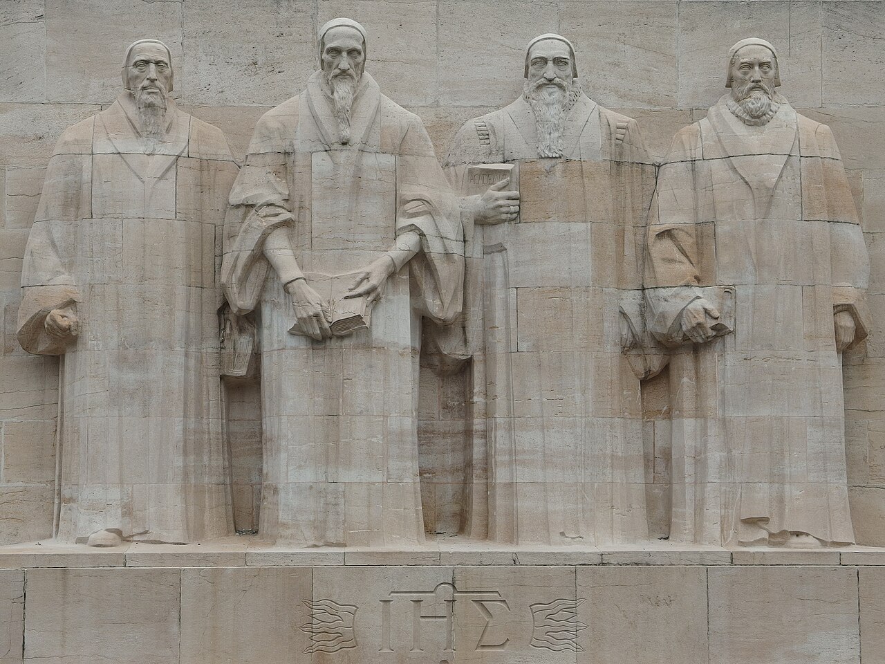 The Reformation Wall in Geneva's Parc des Bastions, with its statues of the Reformation's founders.