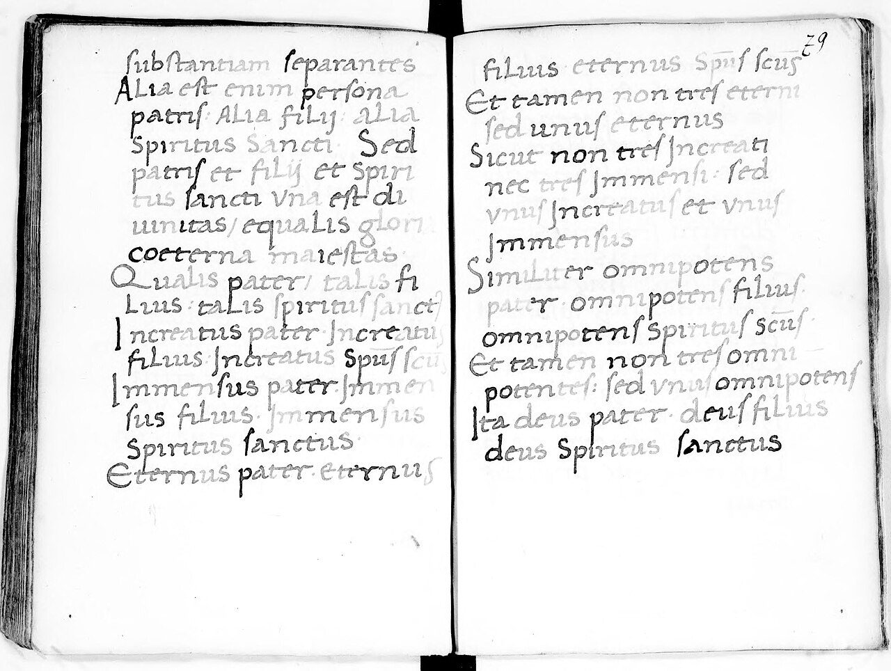 A fifteenth-century manuscript page of the Athanasian Creed in Latin
