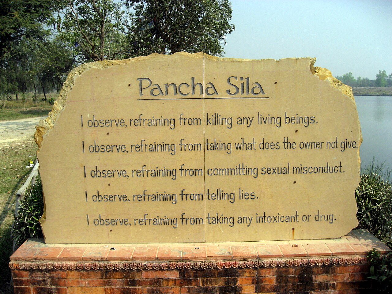 A stone inscribed with the five precepts, 'Pancha Sila'