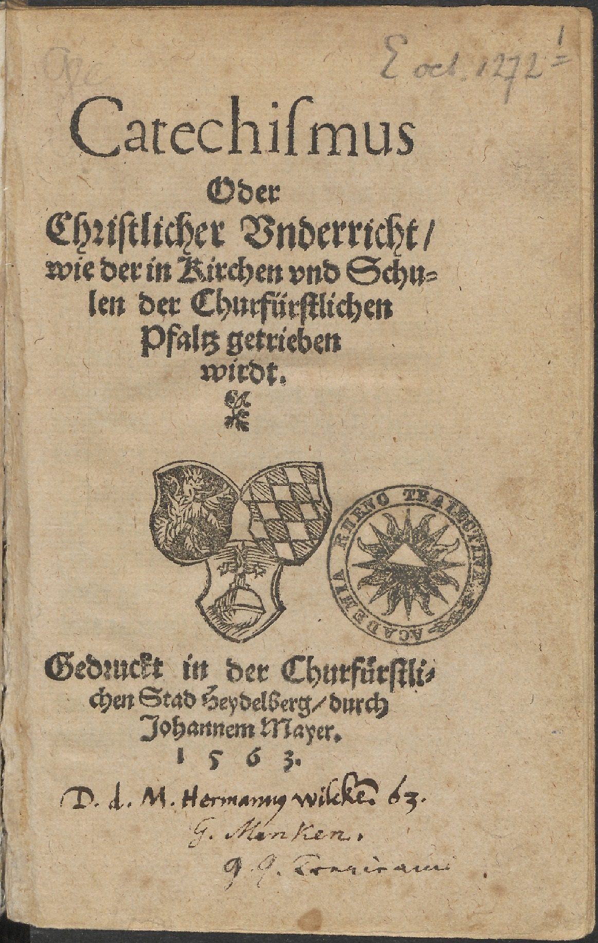 Title page of the 1563 Heidelberg Catechism
