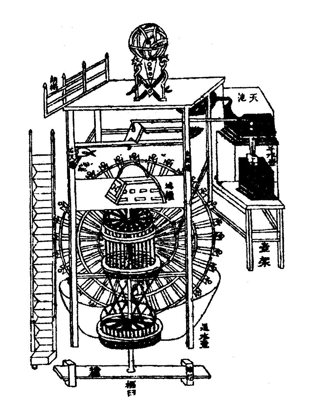 Su Song's own diagram of his astronomical clock tower, from his 1092 treatise.