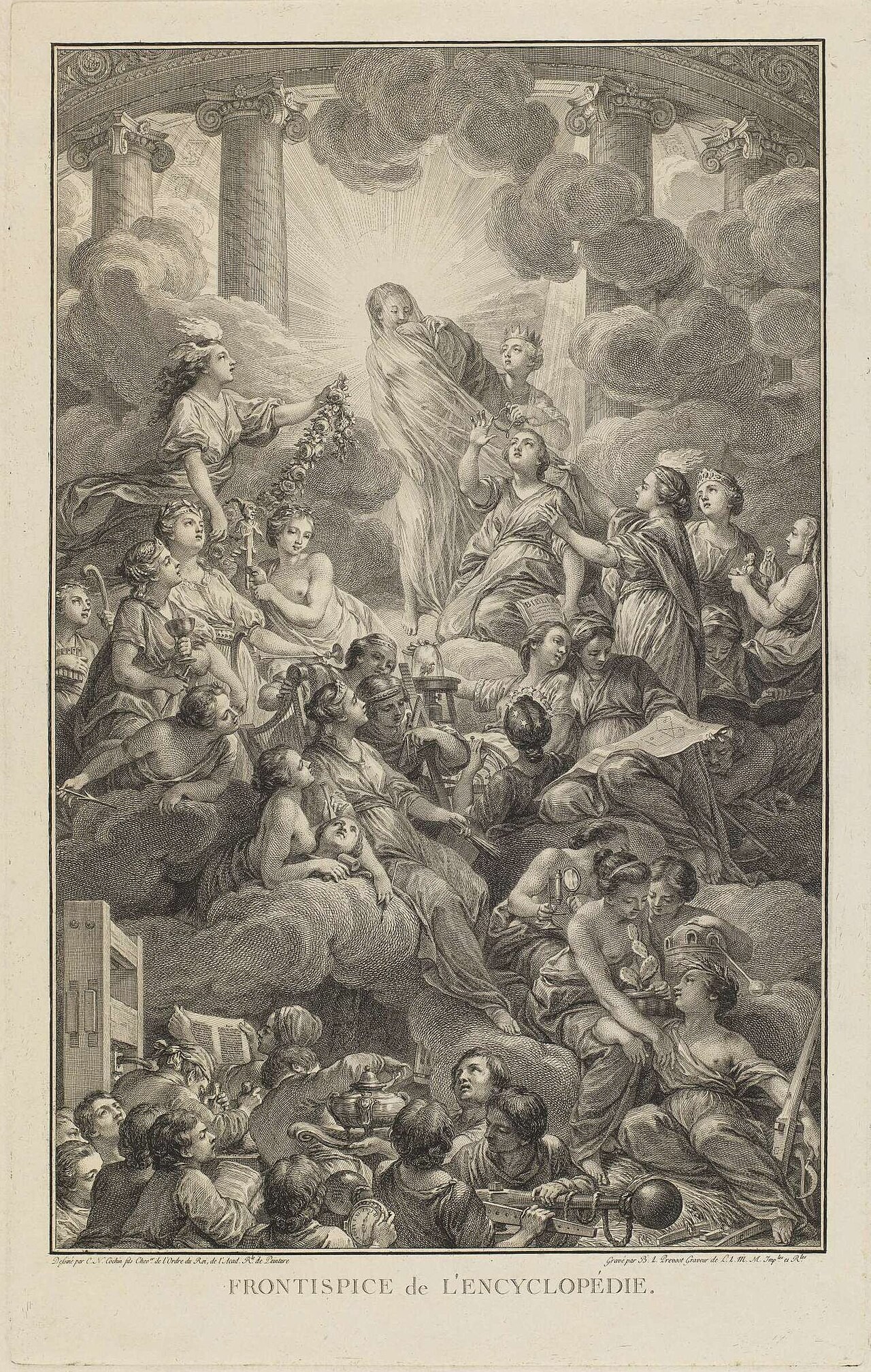 The frontispiece of Diderot's Encyclopédie, an allegorical engraving of Truth unveiled amid the arts and sciences.