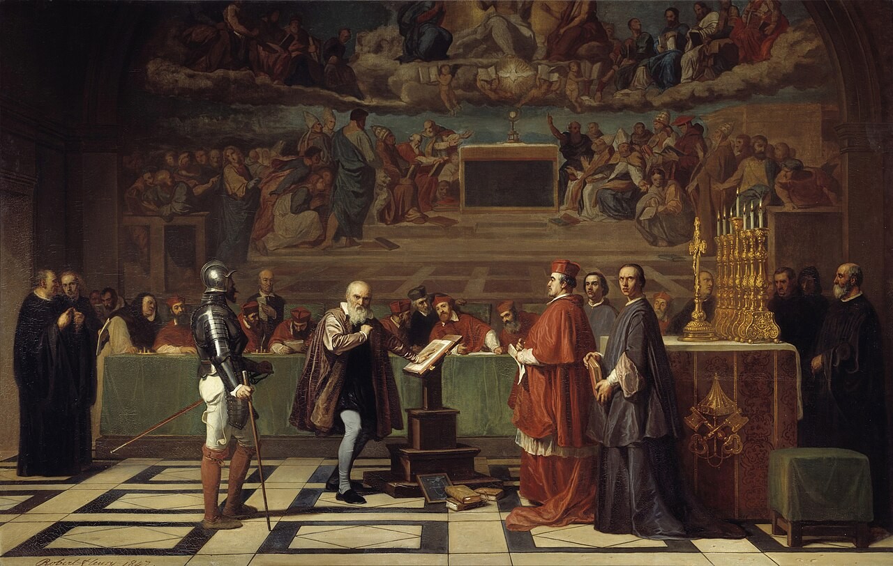 Joseph-Nicolas Robert-Fleury's 1847 painting of Galileo before the cardinals of the Holy Office.